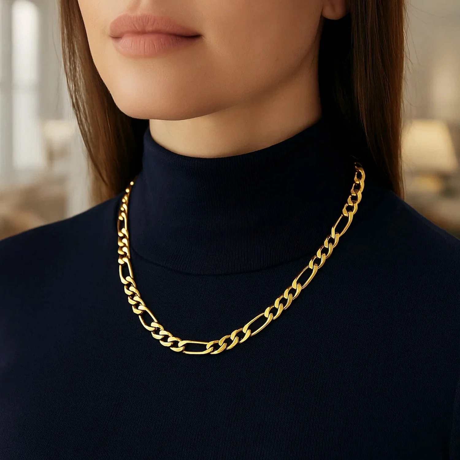 7.0mm 14k Yellow Gold Solid Figaro Chain - Image 4