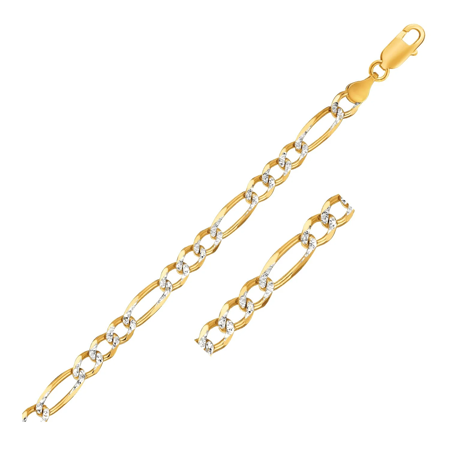 7.0mm 14K Yellow Gold Solid Pave Figaro Chain - Image 2