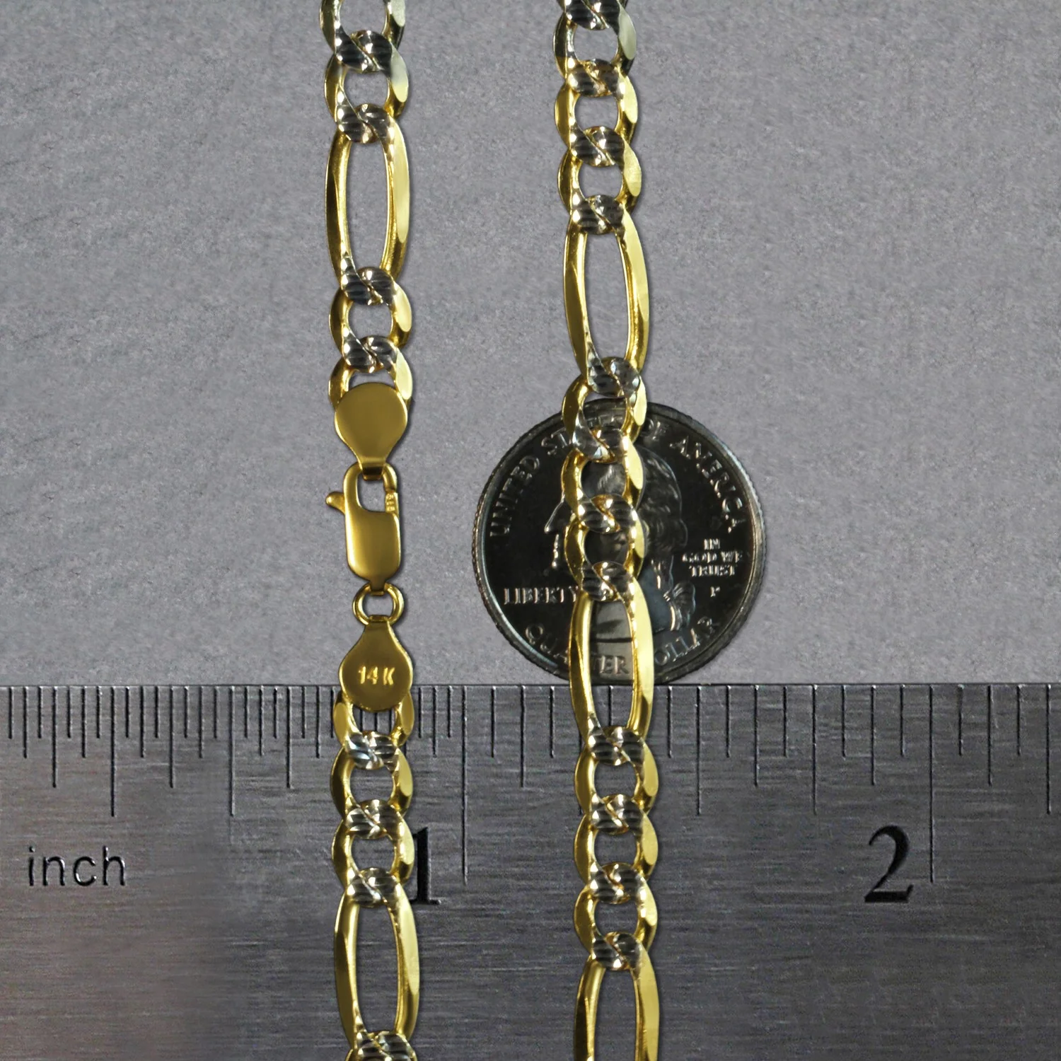 7.0mm 14K Yellow Gold Solid Pave Figaro Chain - Image 32