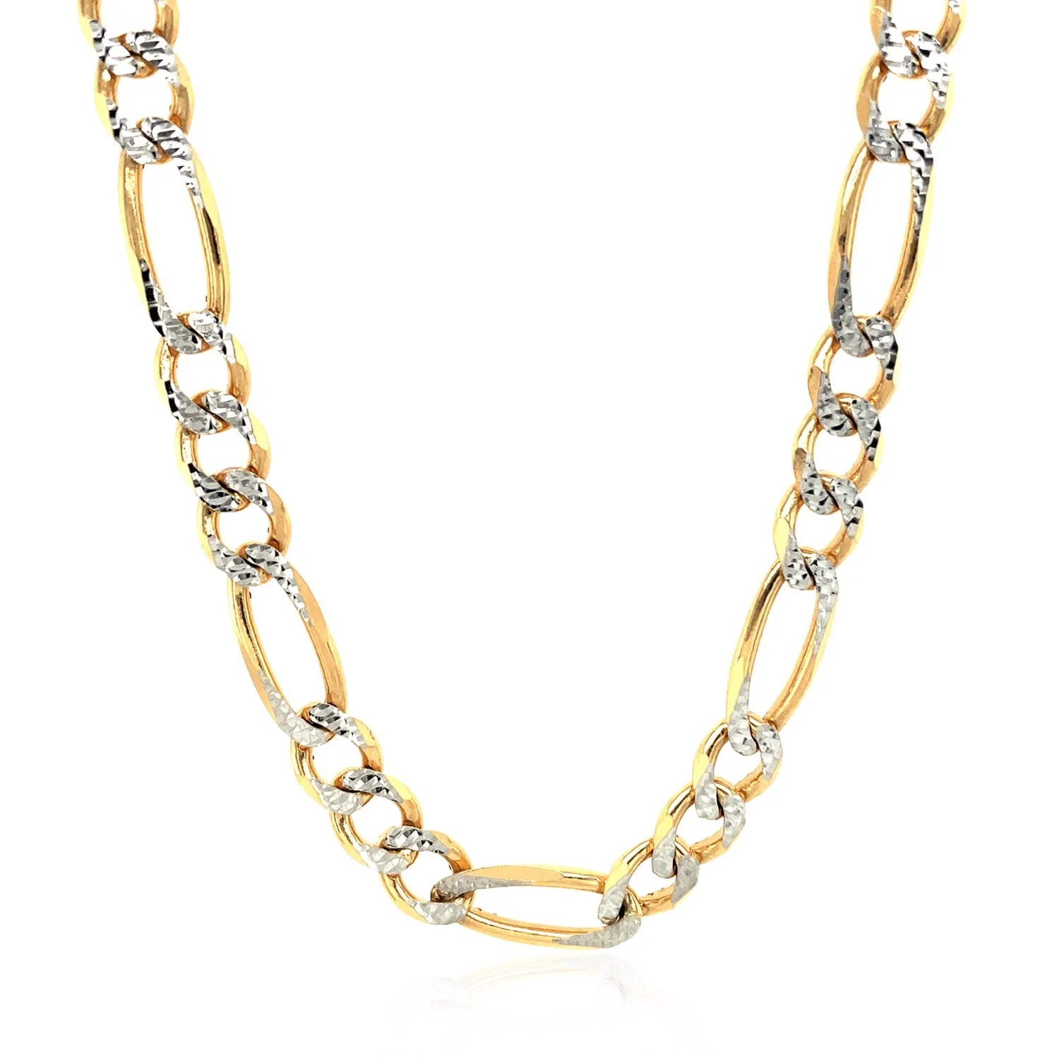7.0mm 14K Yellow Gold Solid Pave Figaro Chain - Image 4