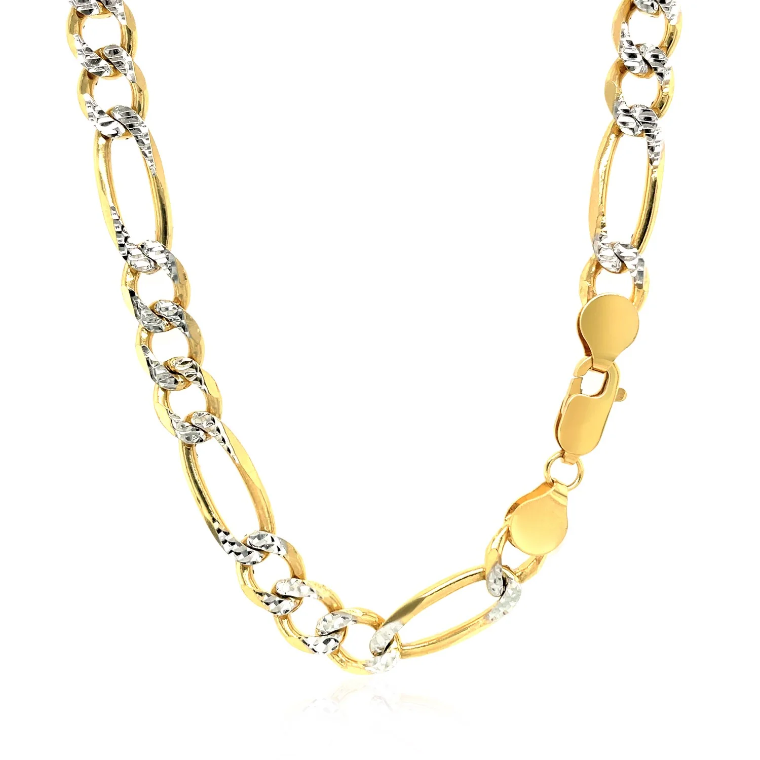 7.0mm 14K Yellow Gold Solid Pave Figaro Chain - Image 9