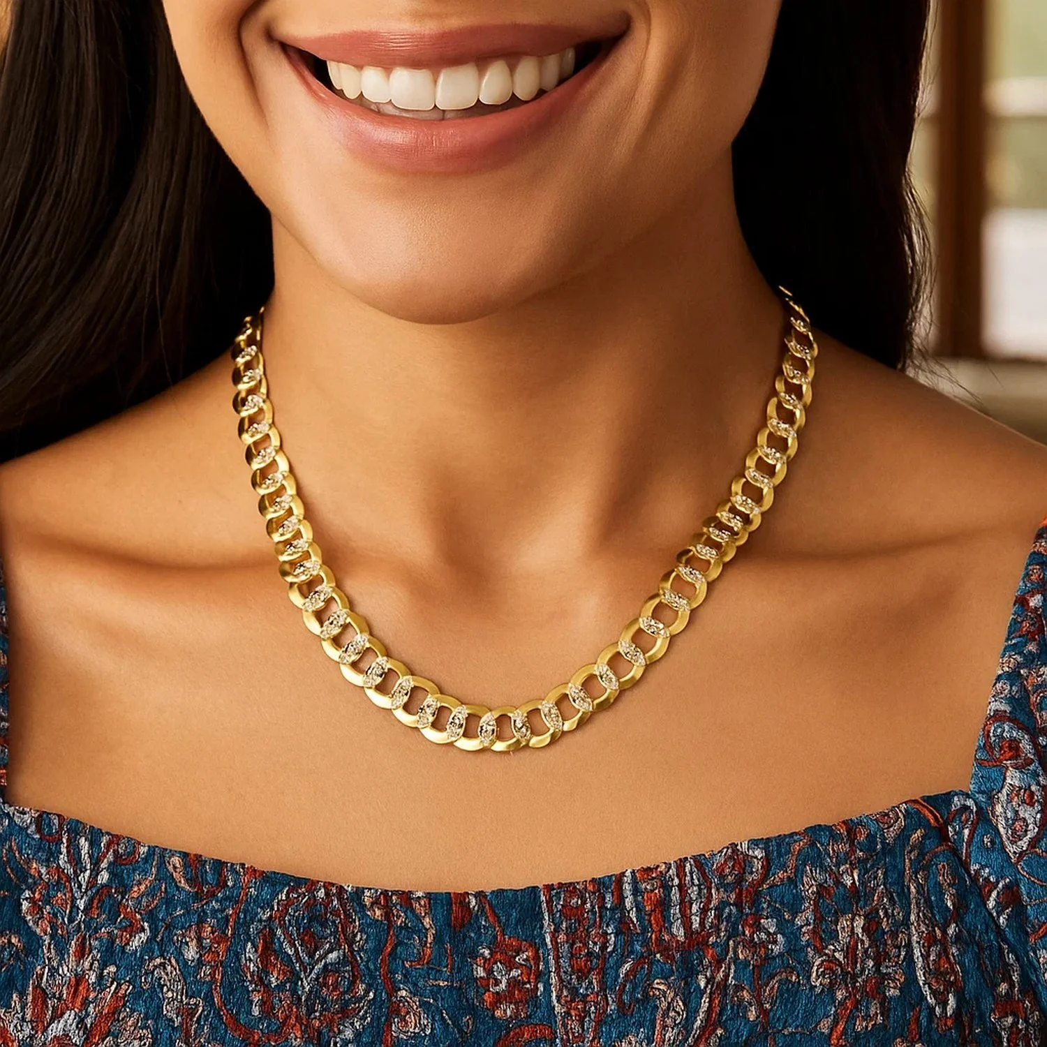 8.2 mm 14k Two Tone Gold Pave Curb Chain - Image 13