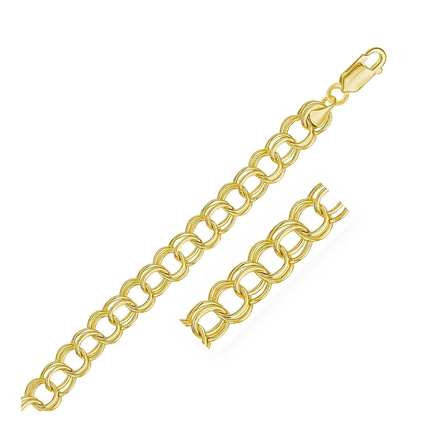 9.0 mm 14k Yellow Gold Solid Double Link Charm Bracelet