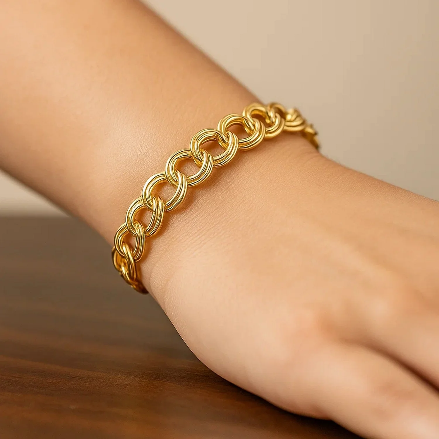 9.0 mm 14k Yellow Gold Solid Double Link Charm Bracelet - Image 4