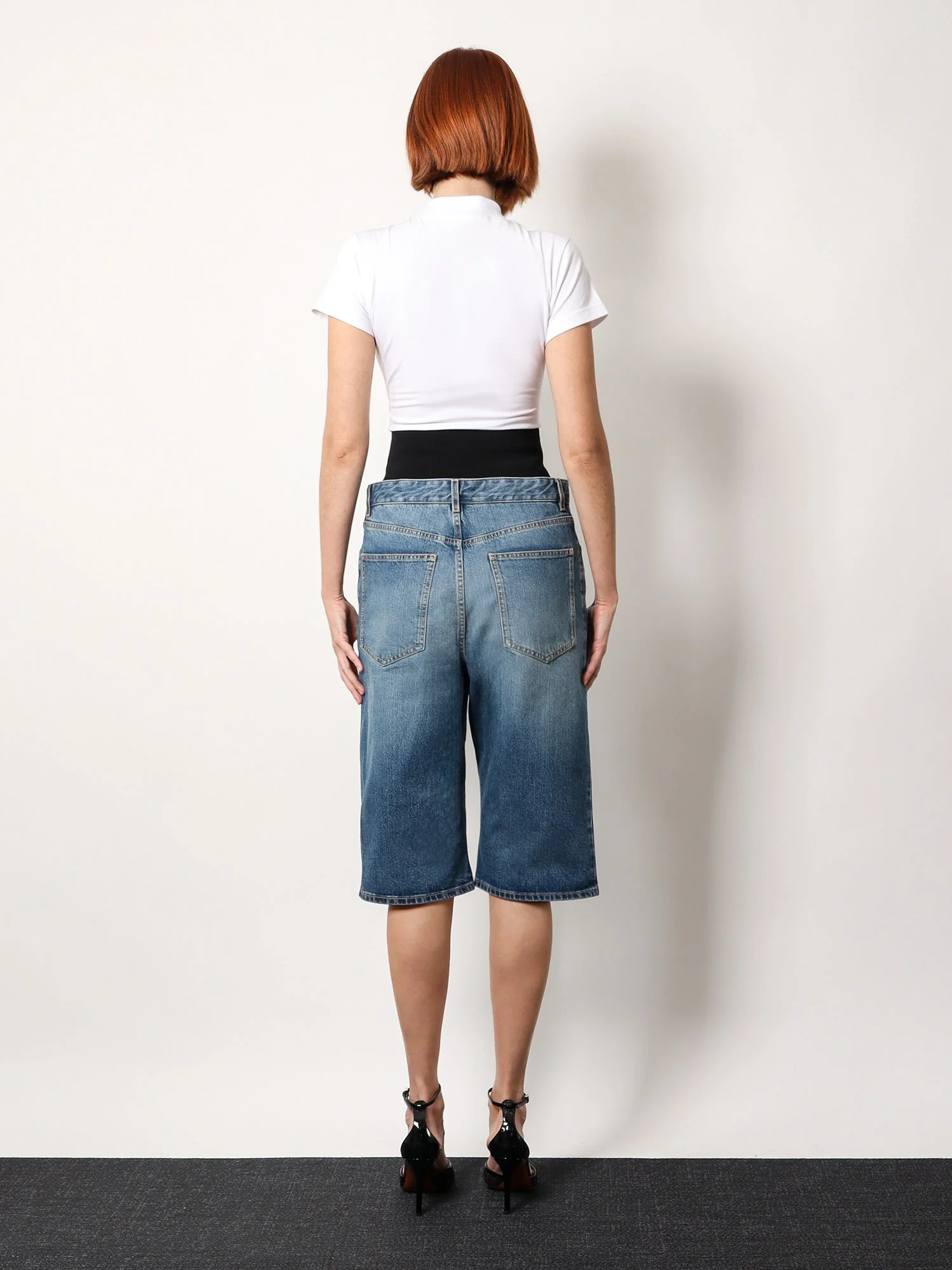 Alaia Denim Bermuda Shorts With Ribbed Band - Image 3