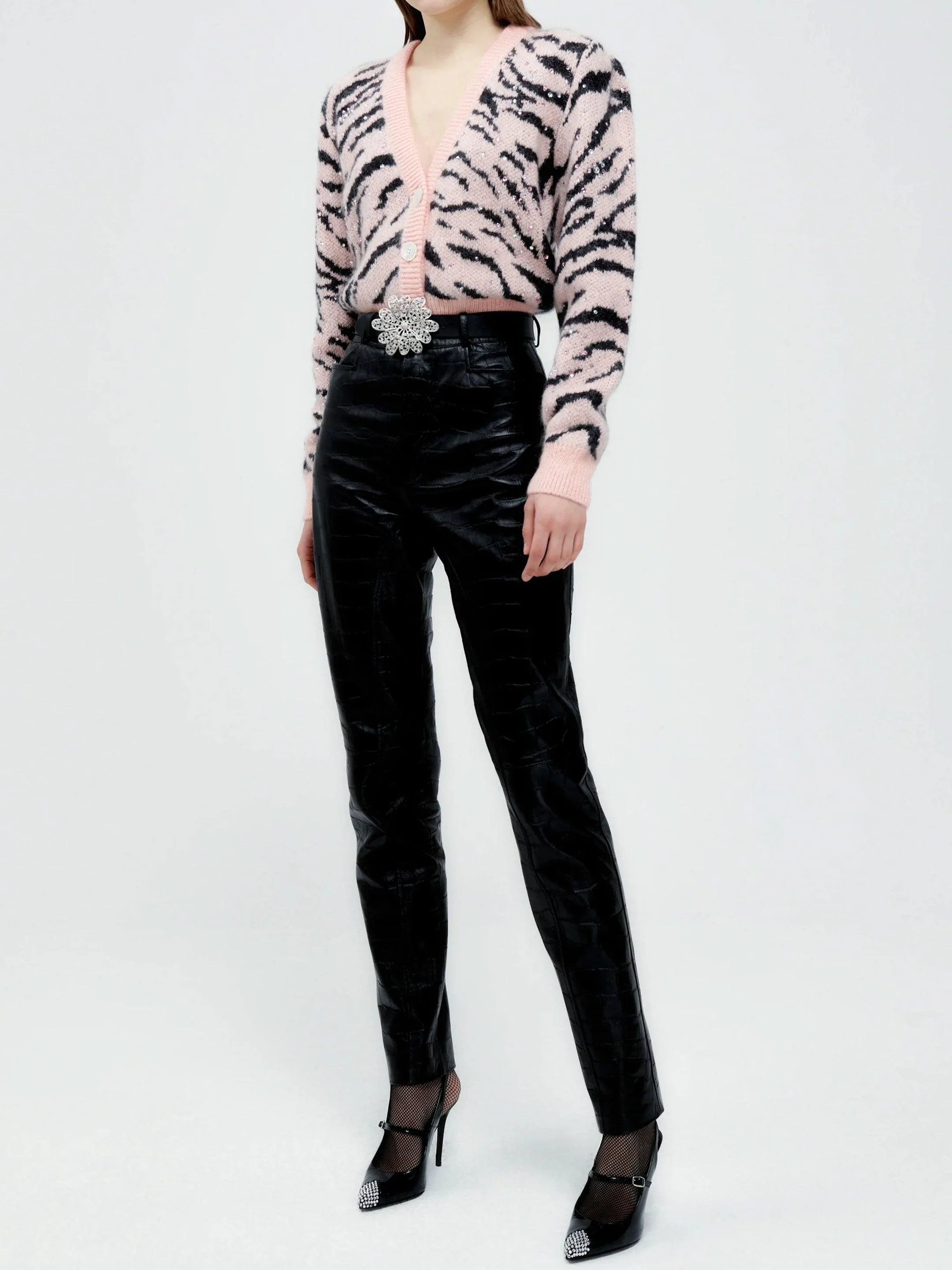 Alessandra Rich Zebra Pattern Knitted Cardigan