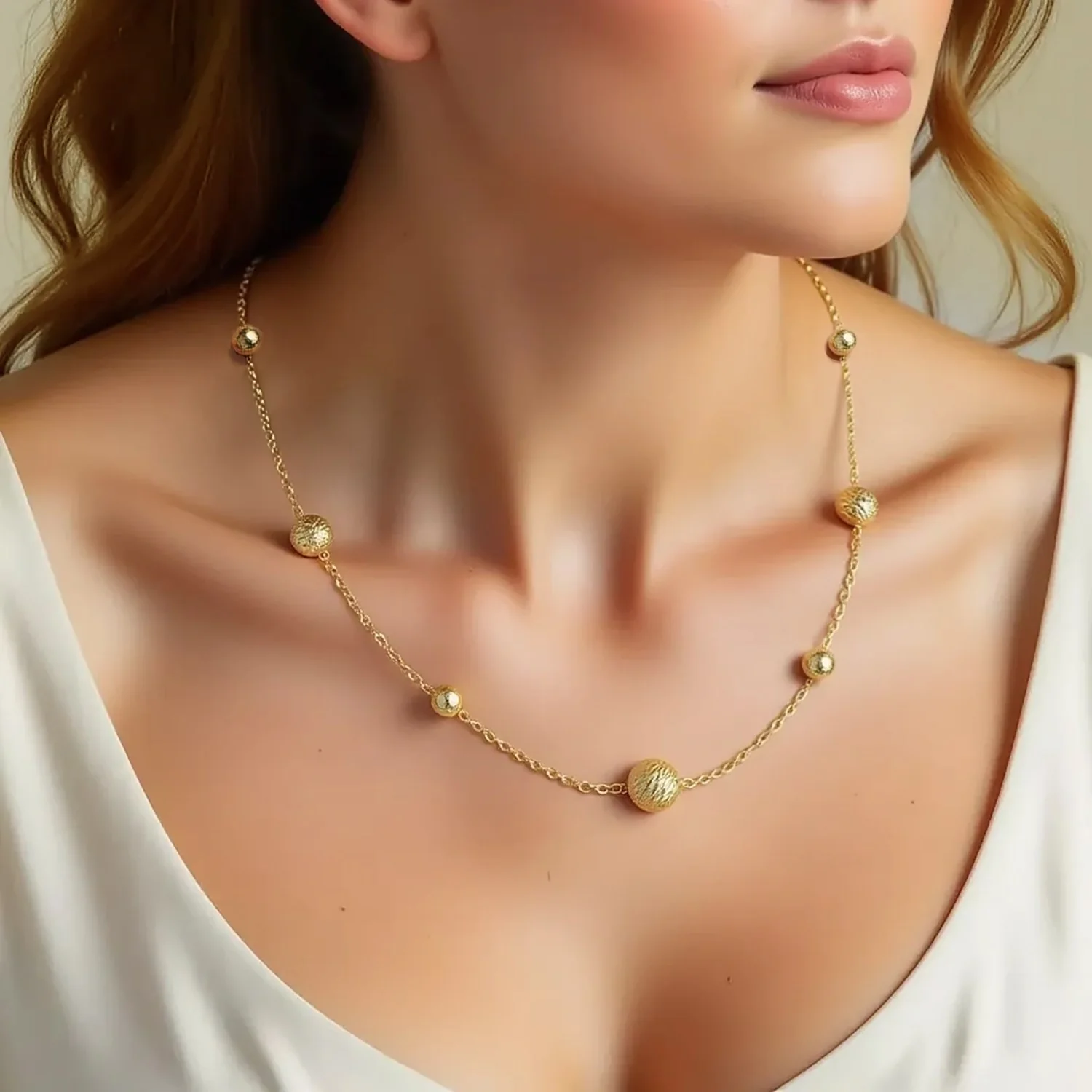 Alternating Bead Chain Necklace in 14K Yellow Gold - Image 4