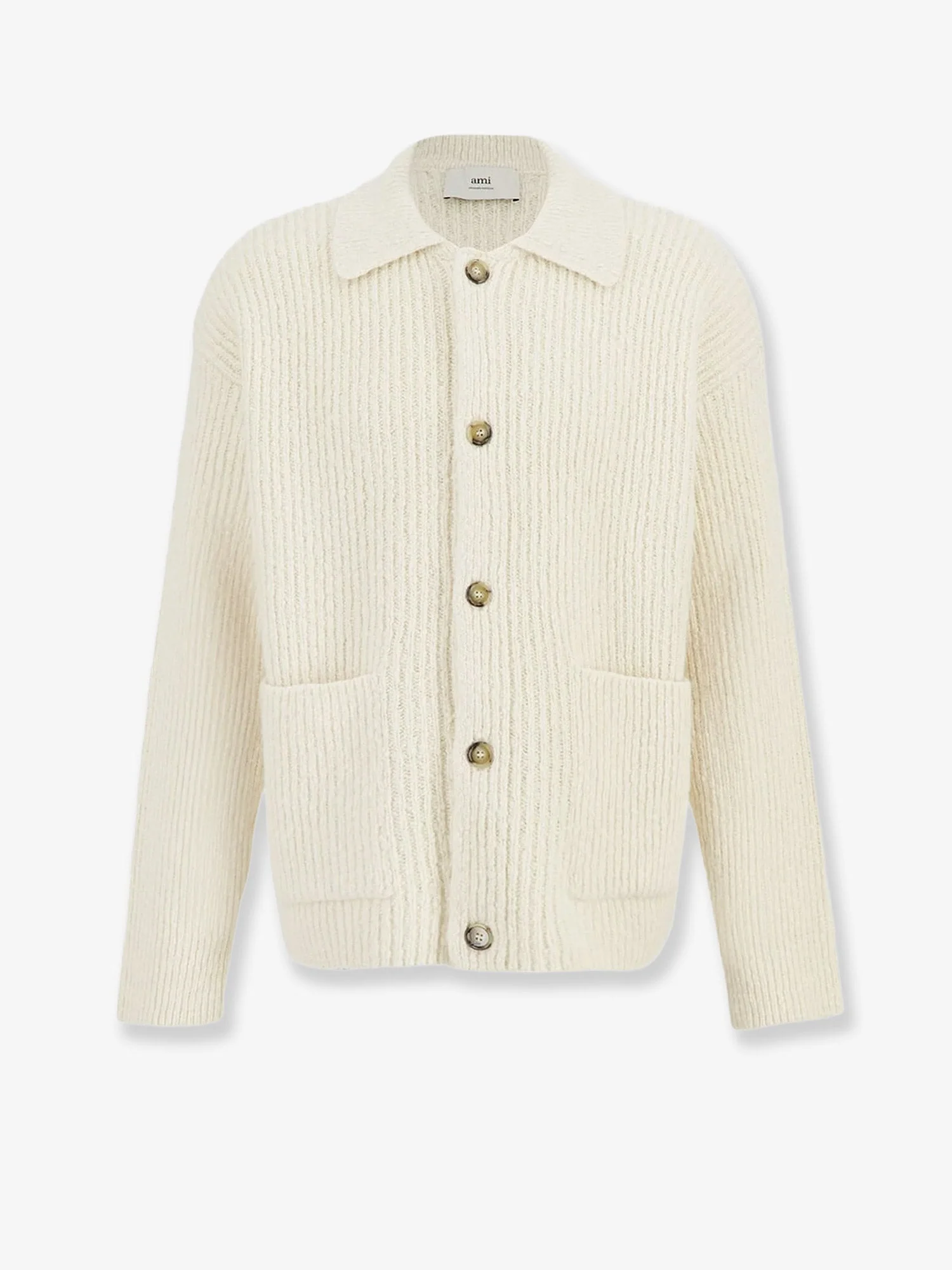 Ami Paris Wool And Cotton Ribbed Cardigan