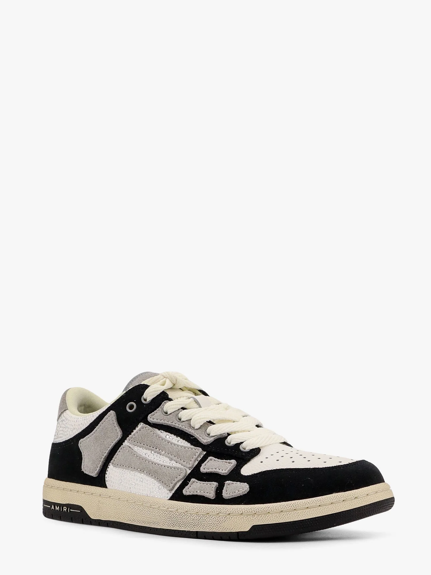 Amiri Crystal Skel Top Low Leather And Suede Sneakers With Rhinestones Detail - Image 3