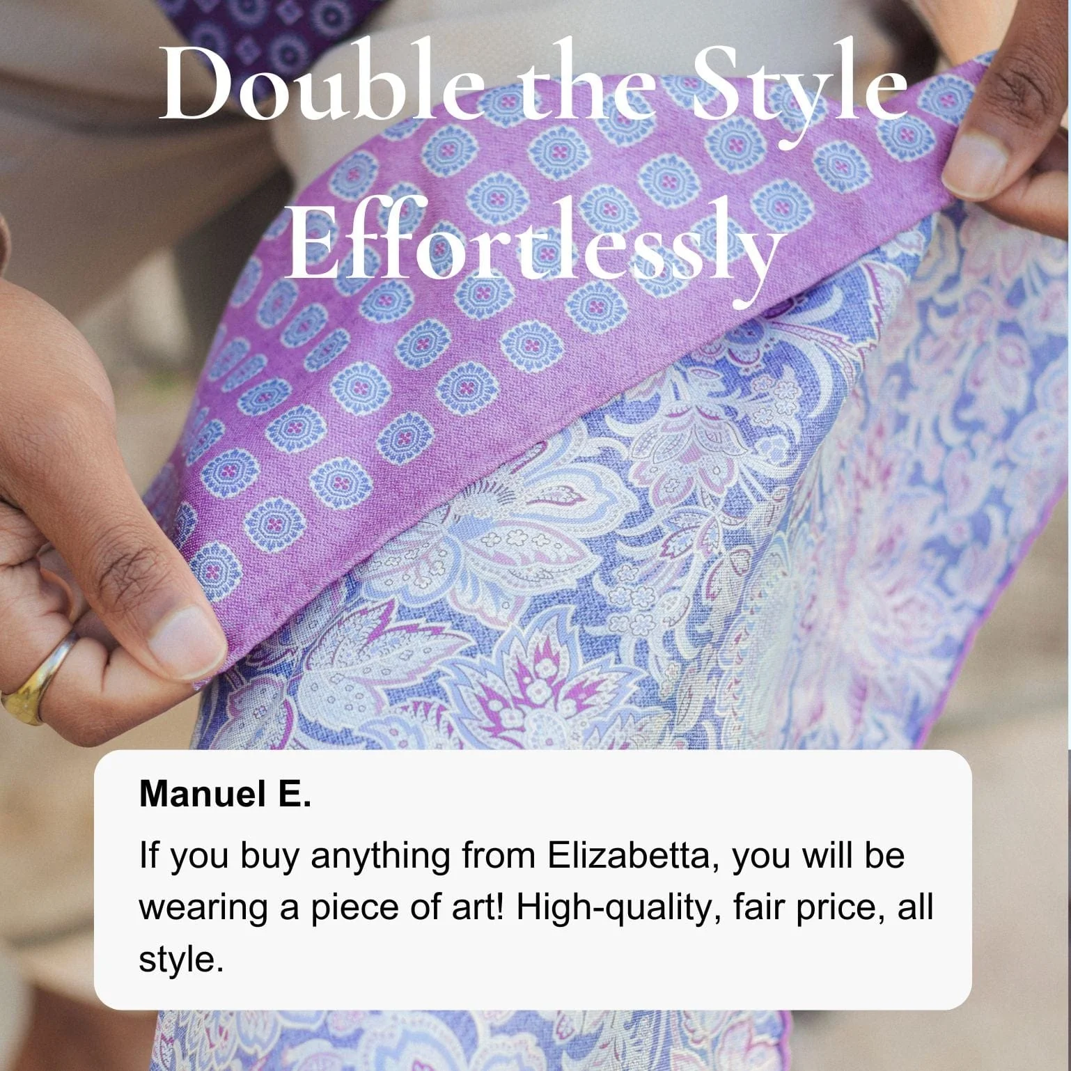 Elizabetta Assisi Double Sided Silk Pocket Square - Lavender - Image 2