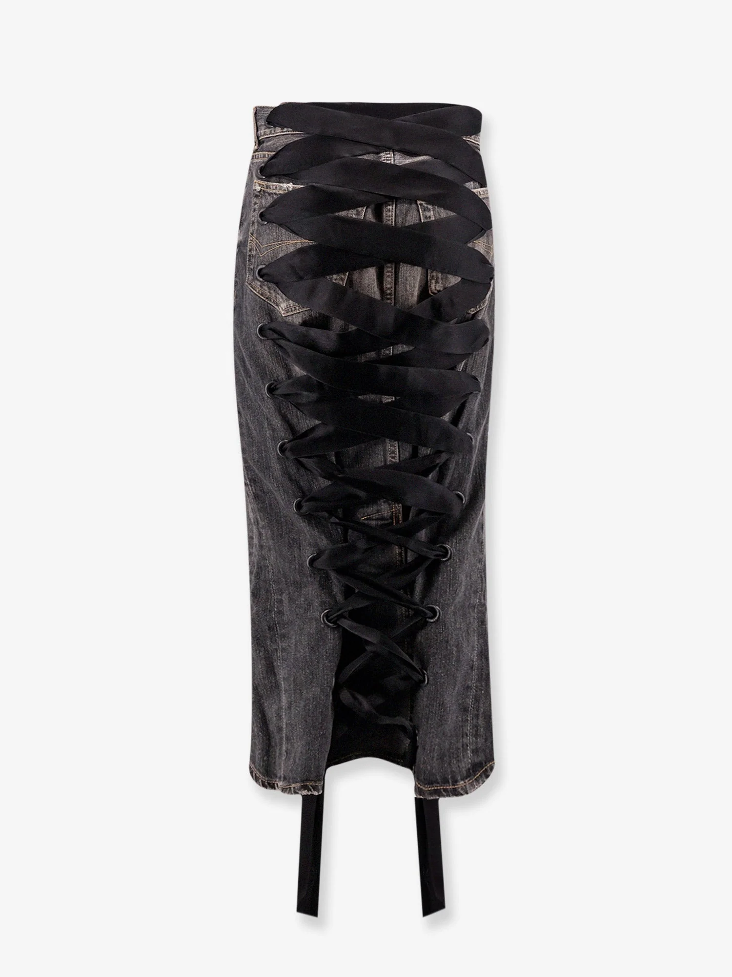 Balenciaga Denim Skirt With Laces Interwining - Image 4