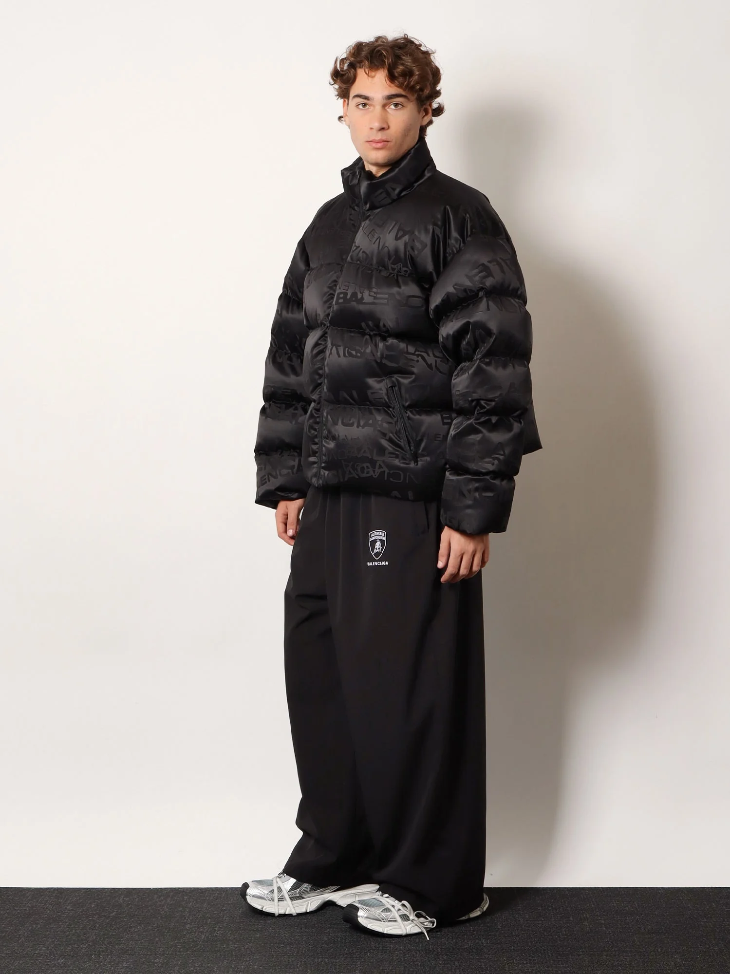 Balenciaga Nylon Down Jacket With All-Over Lettering Logo - Image 2