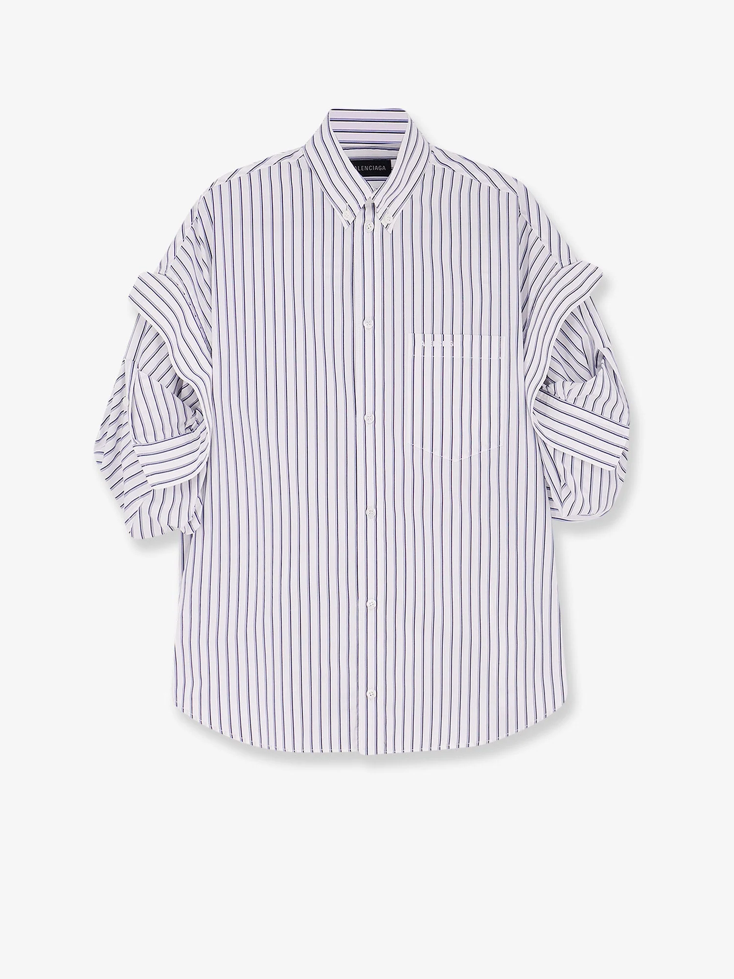 Balenciaga Tucked Sleeve Striped Cotton Shirt