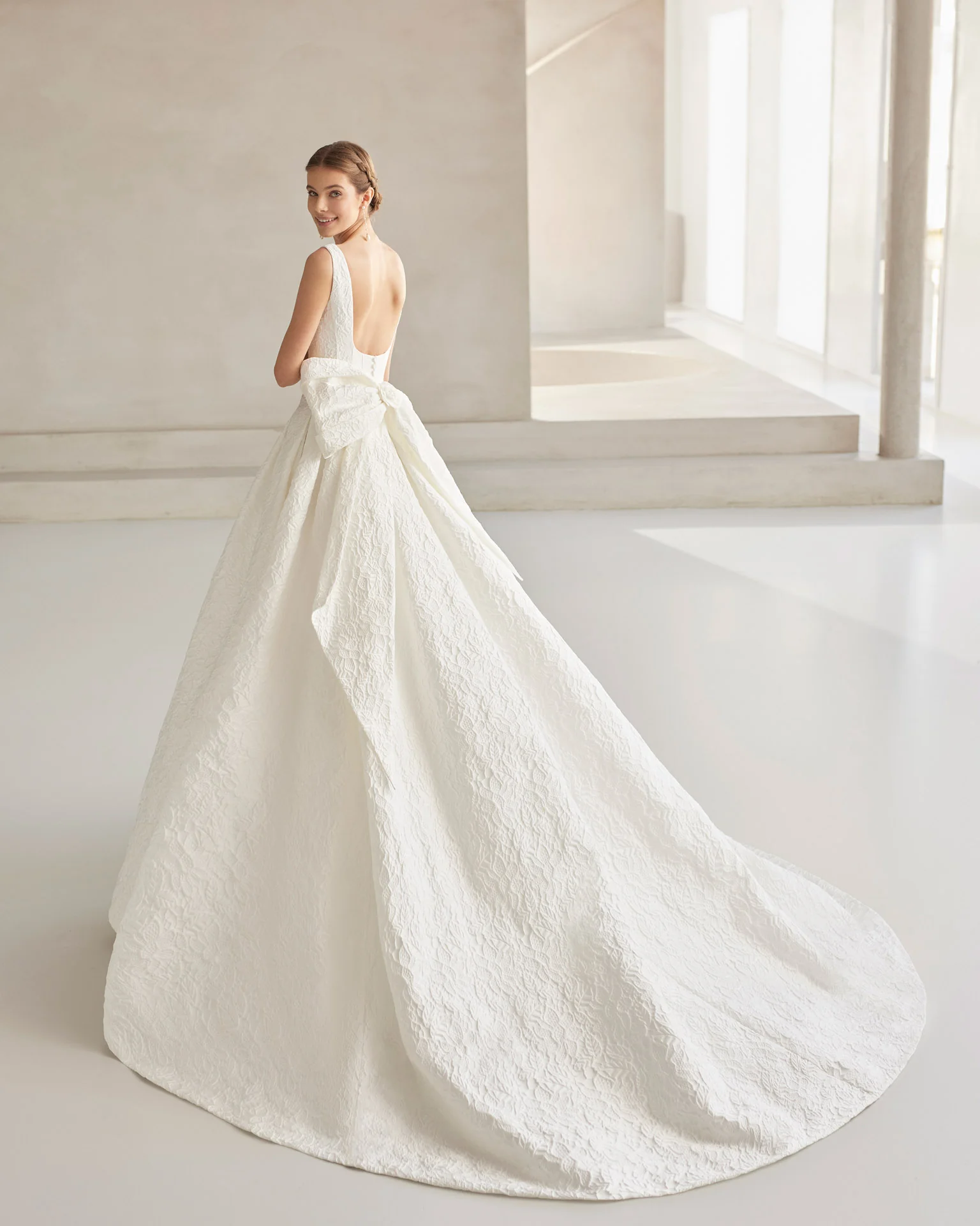Bames – Rosa Clará Couture Brocade Two-Piece Wedding Dress with Bow - Image 2
