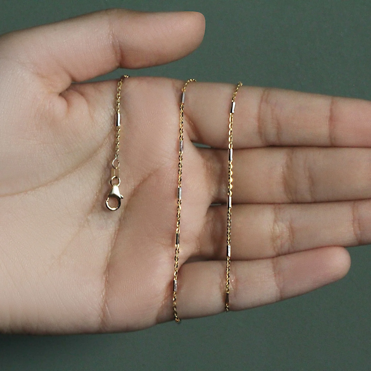 Bar Links Pendant Chain in 14k Two Tone Gold (1.4mm) - Image 25
