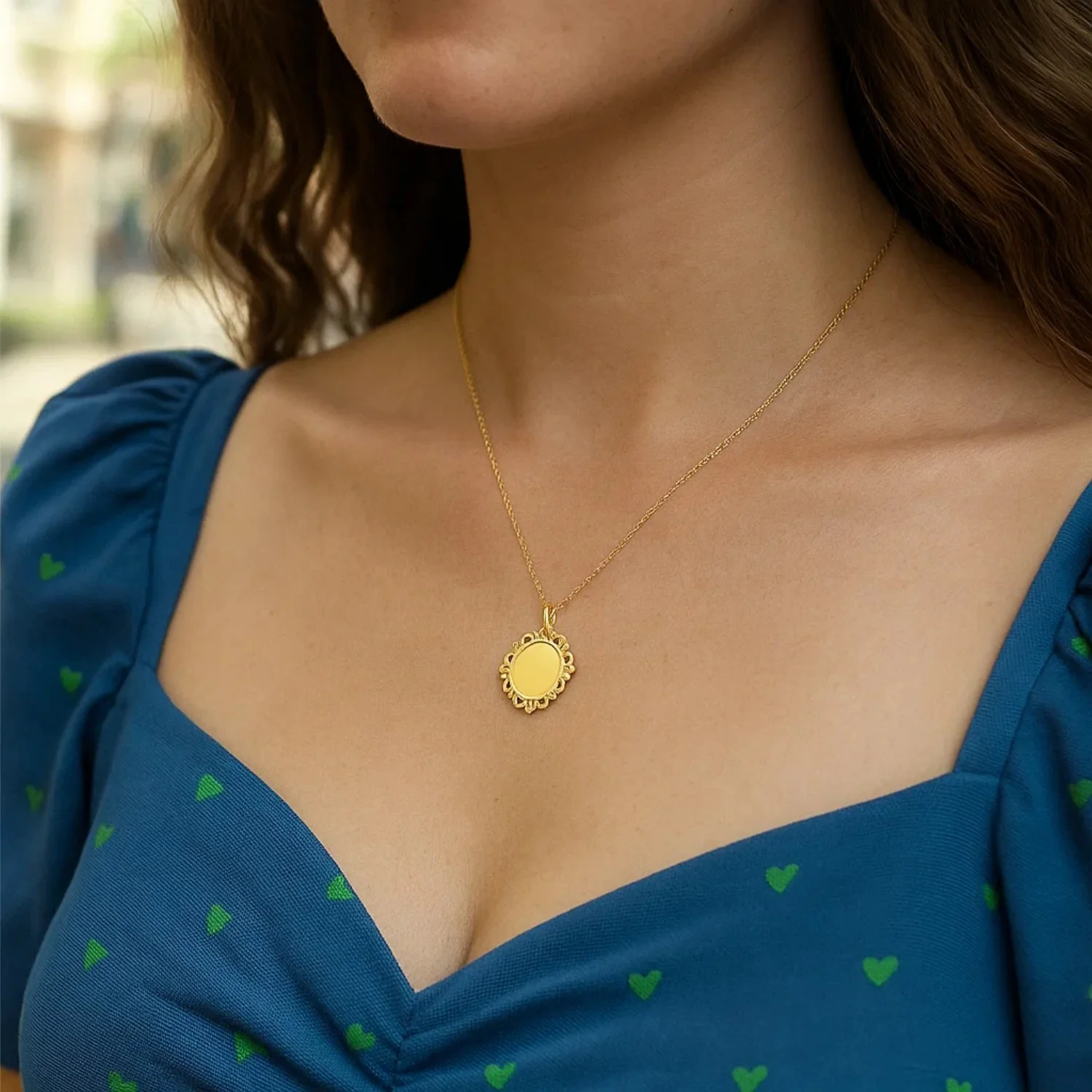 Baroque Round Pendant and Necklace in 14K Yellow Gold - Image 18