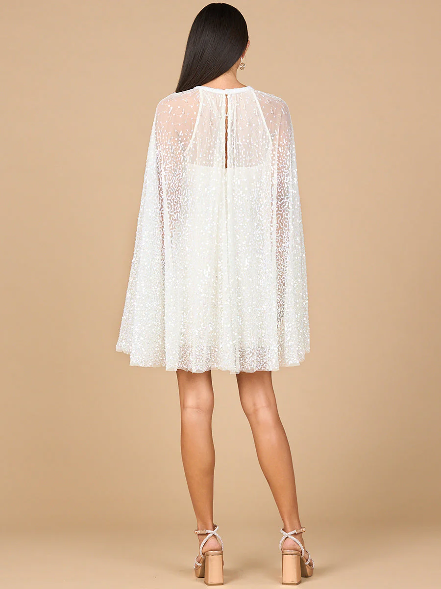 Lara Beaded Short Bridal Cape Dress - Image 2