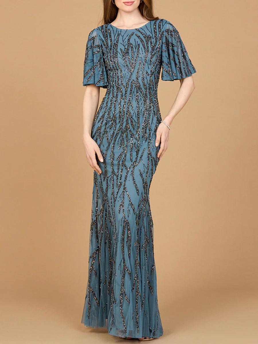 Beaded Gown with Flutter Sleeves - Image 3