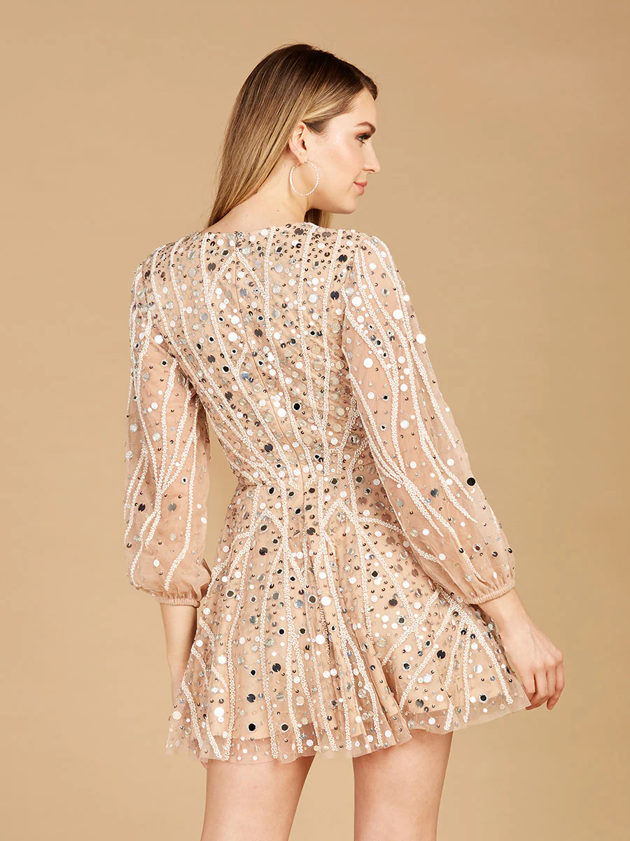 Beaded Long Sleeve Bridal Cocktail Short - Image 2