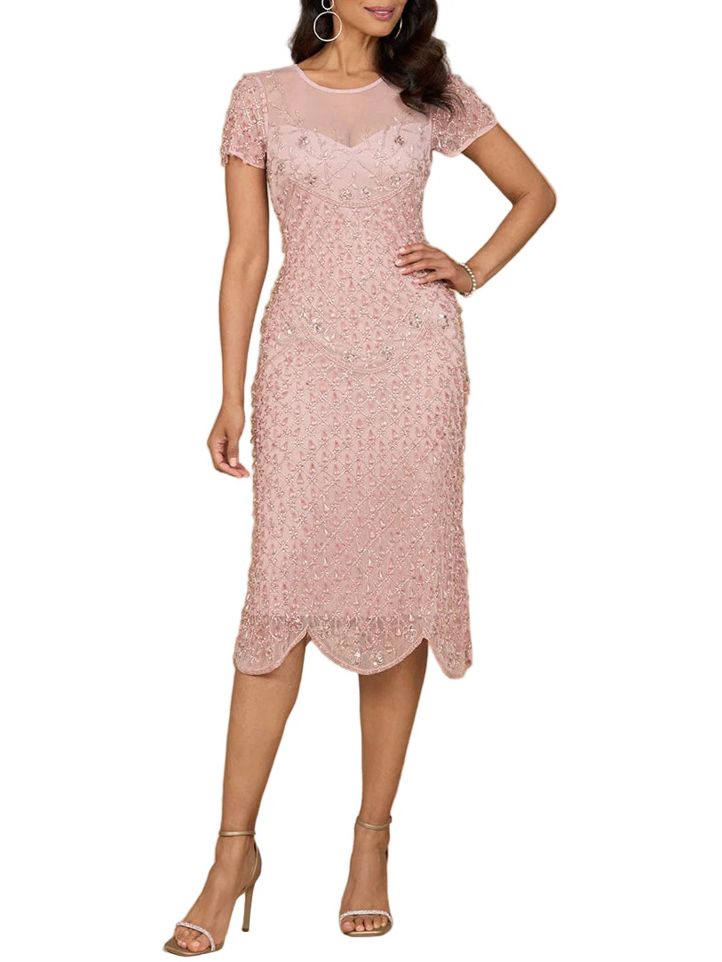 Beaded Midi Dress with Cap Sleeves