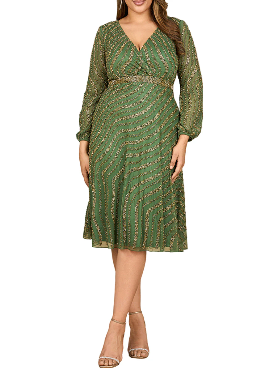 Beaded Midi Dress with Long Sleeves