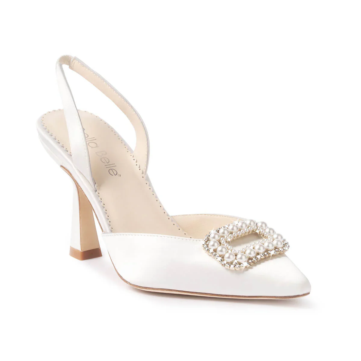 Bella Belle Andie Pearl Buckle Slingback Heels – Ivory Silk - Image 10