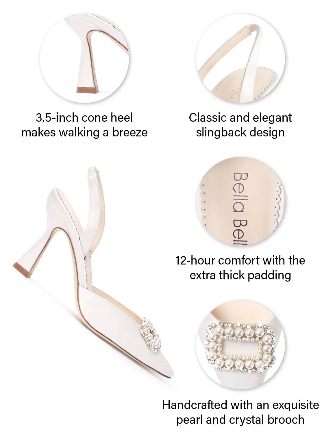 Bella Belle Andie Pearl Buckle Slingback Heels – Ivory Silk - Image 5