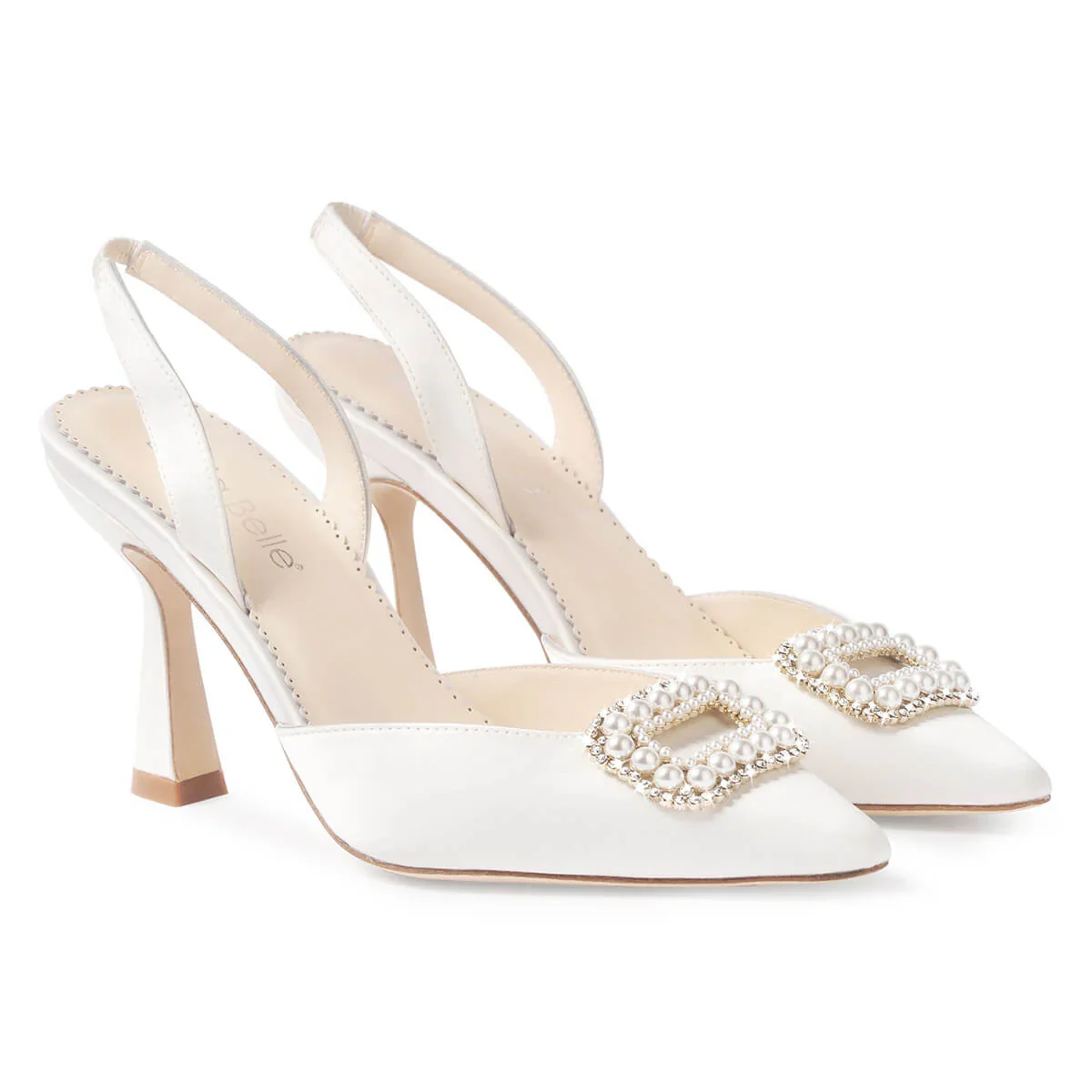 Bella Belle Andie Pearl Buckle Slingback Heels – Ivory Silk - Image 9