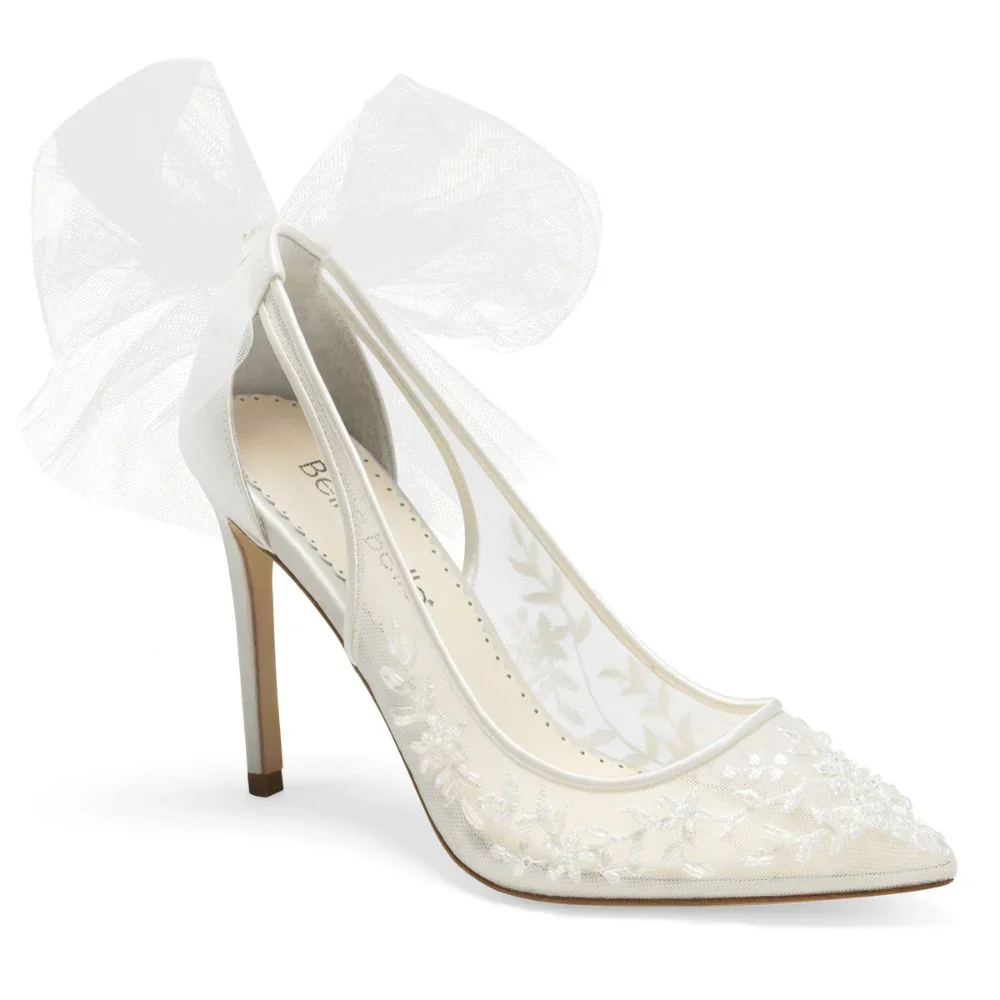 Bella Belle Edna Ivory Lace Heels with Removable Bows and Ankle Straps - Image 5