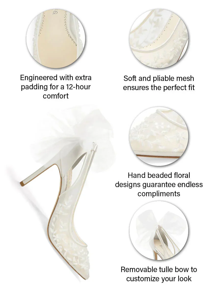 Bella Belle Edna Ivory Lace Heels with Removable Bows and Ankle Straps - Image 7
