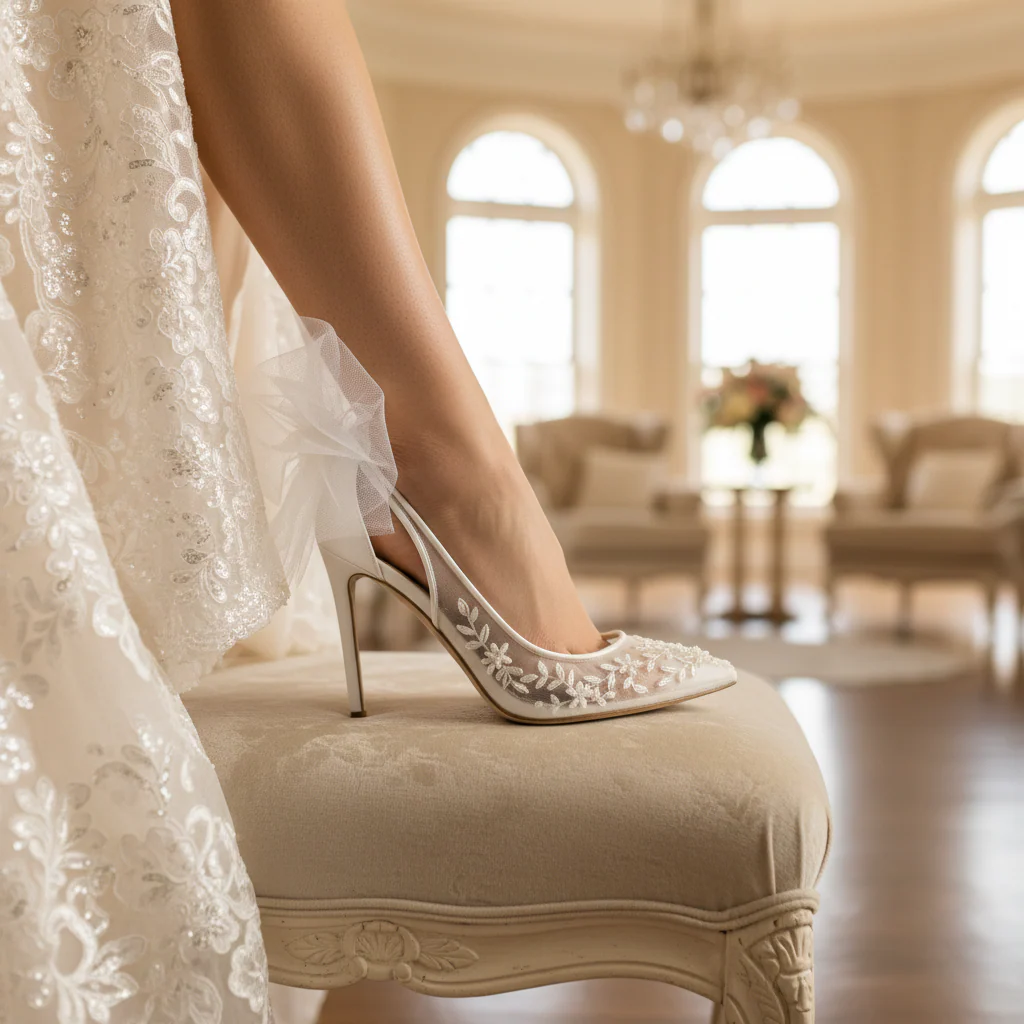 Bella Belle Edna Ivory Lace Heels with Removable Bows and Ankle Straps - Image 8