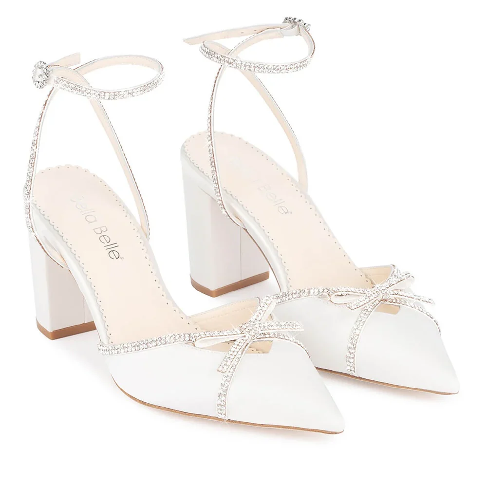 Bella Belle Karissa Ivory Crystal Bow Block Heel Bridal Shoe - Image 2