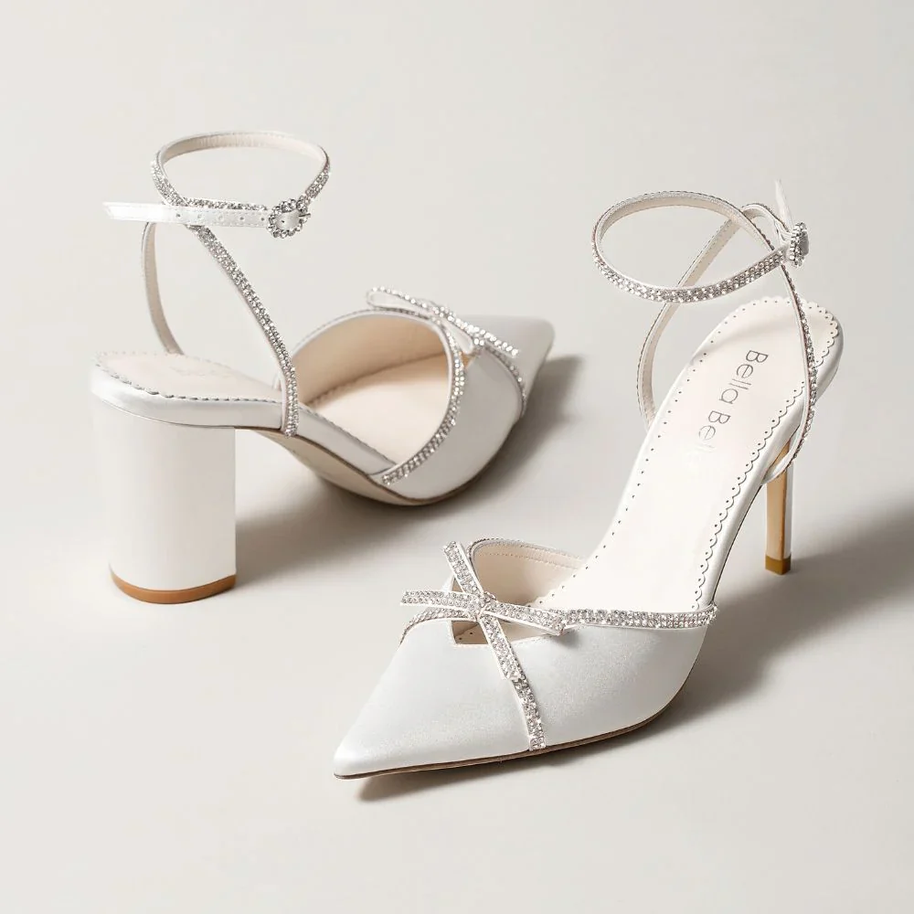 Bella Belle Karissa Ivory Crystal Bow Block Heel Bridal Shoe - Image 5