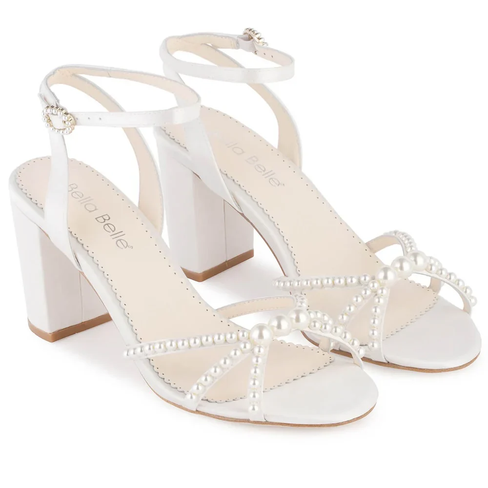 Bella Belle Lilia Ivory Pearl Strap Block Heel Bridal Shoes - Image 4