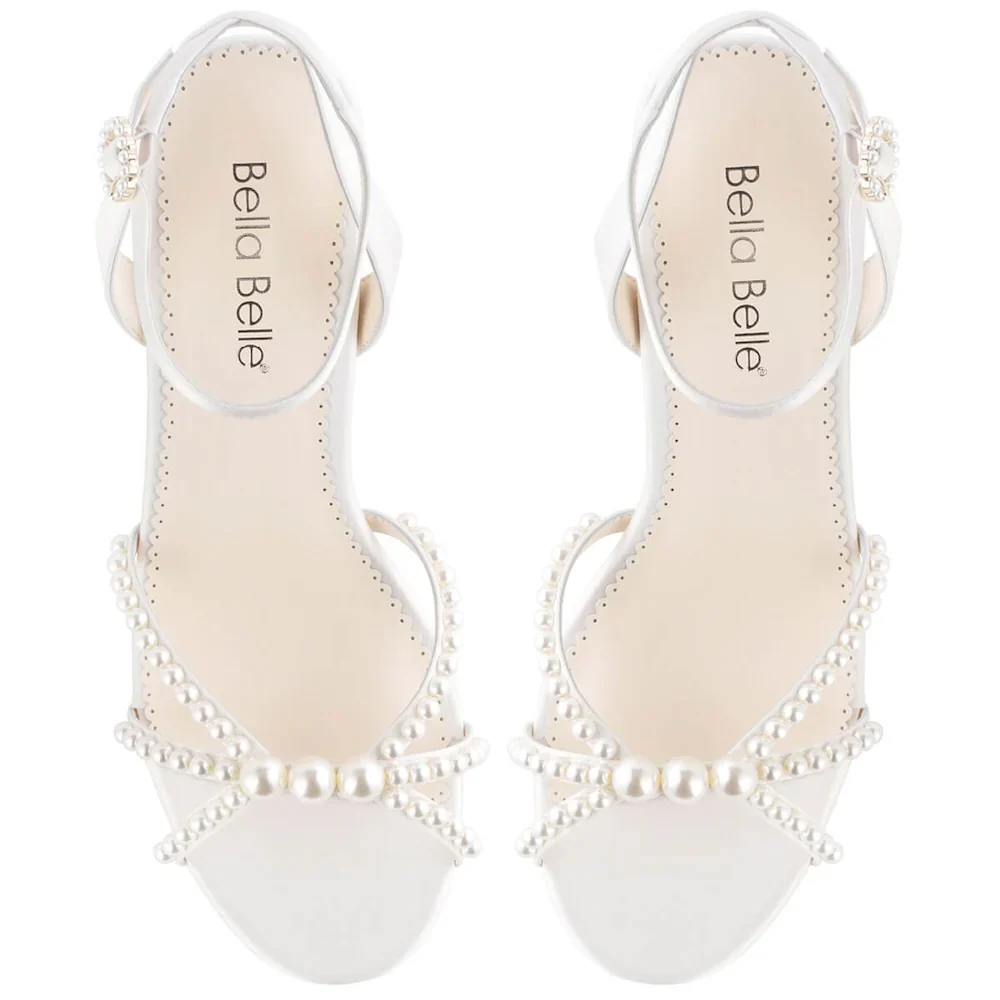 Bella Belle Lilia Ivory Pearl Strap Block Heel Bridal Shoes - Image 5