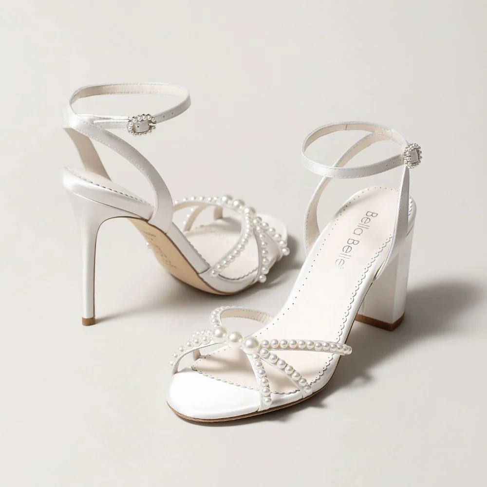 Bella Belle Lilia Ivory Pearl Strap Block Heel Bridal Shoes - Image 6