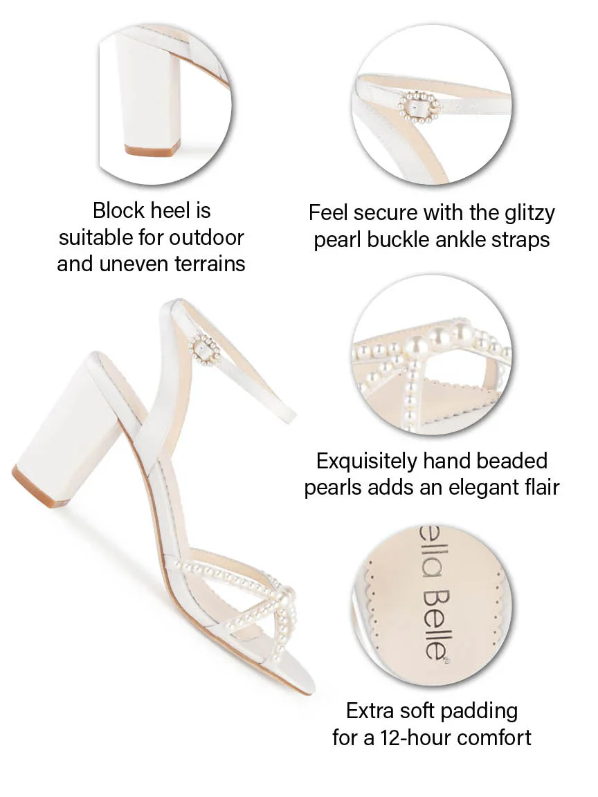 Bella Belle Lilia Ivory Pearl Strap Block Heel Bridal Shoes - Image 7