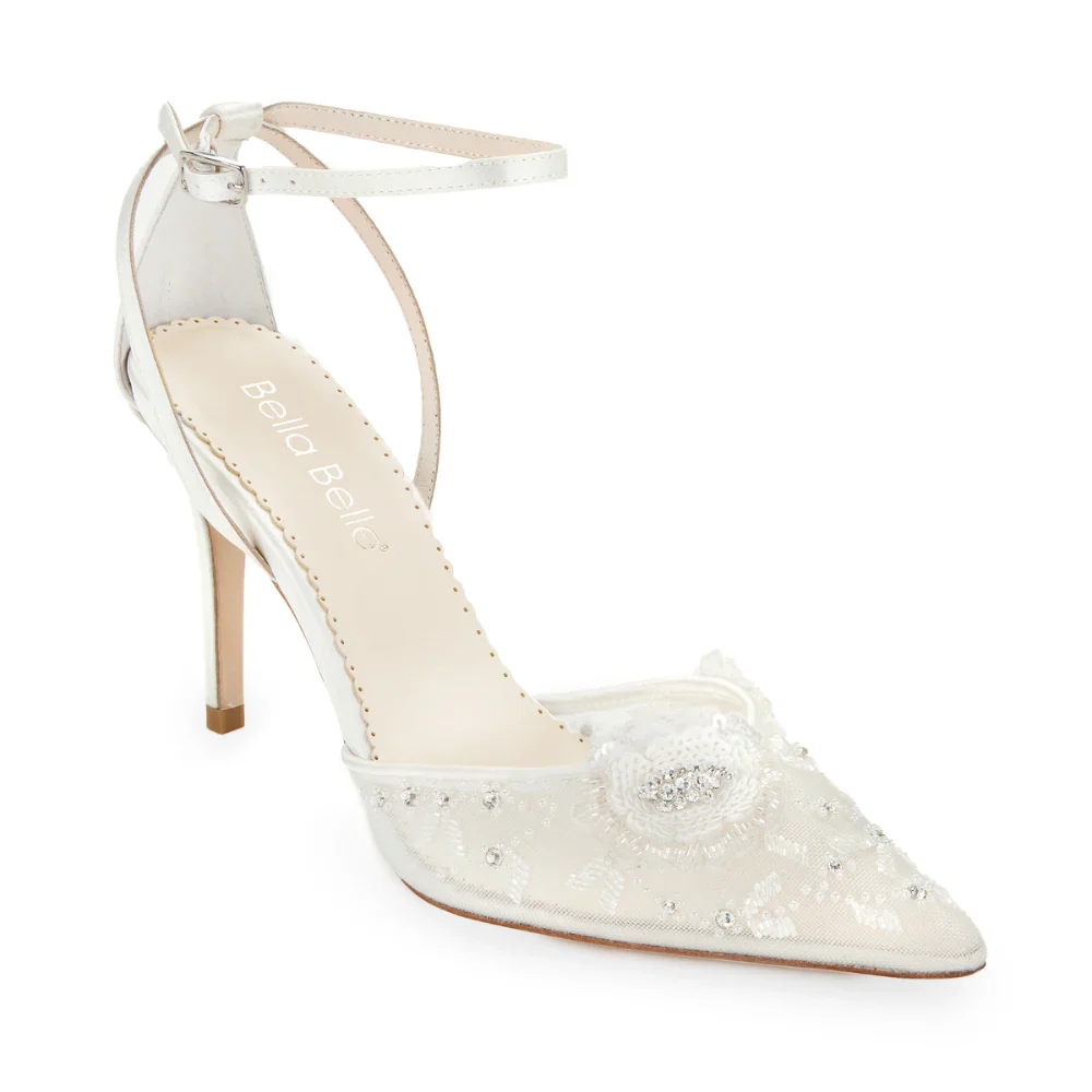 Bella Belle Norah Ivory Floral Ankle Strap Wedding Heels - Image 4