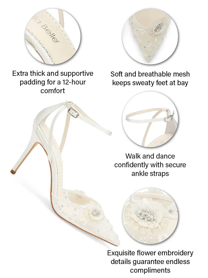 Bella Belle Norah Ivory Floral Ankle Strap Wedding Heels - Image 7