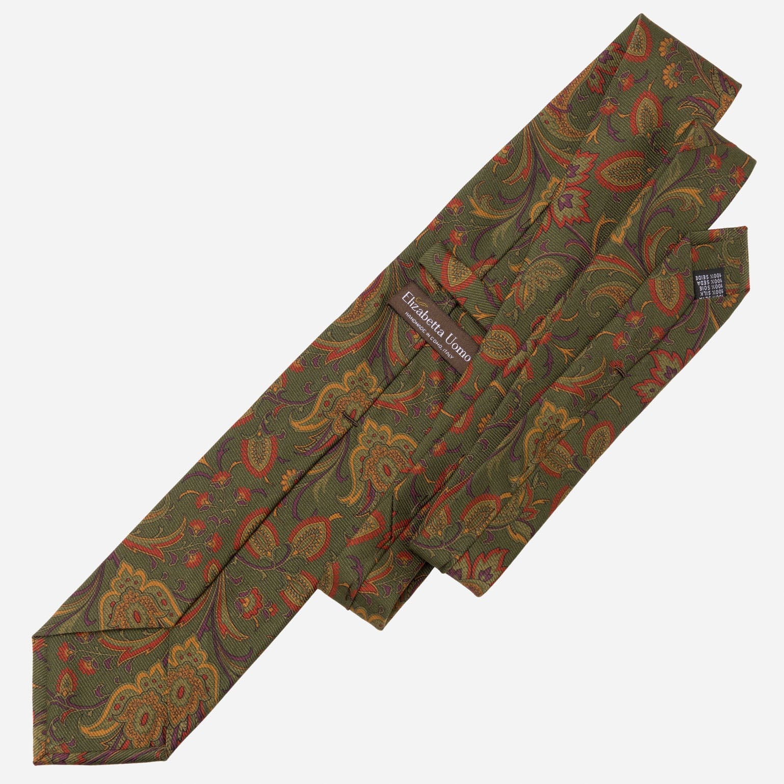 Elizabetta Borromeo Printed Madder Silk Tie - Olive - Image 2