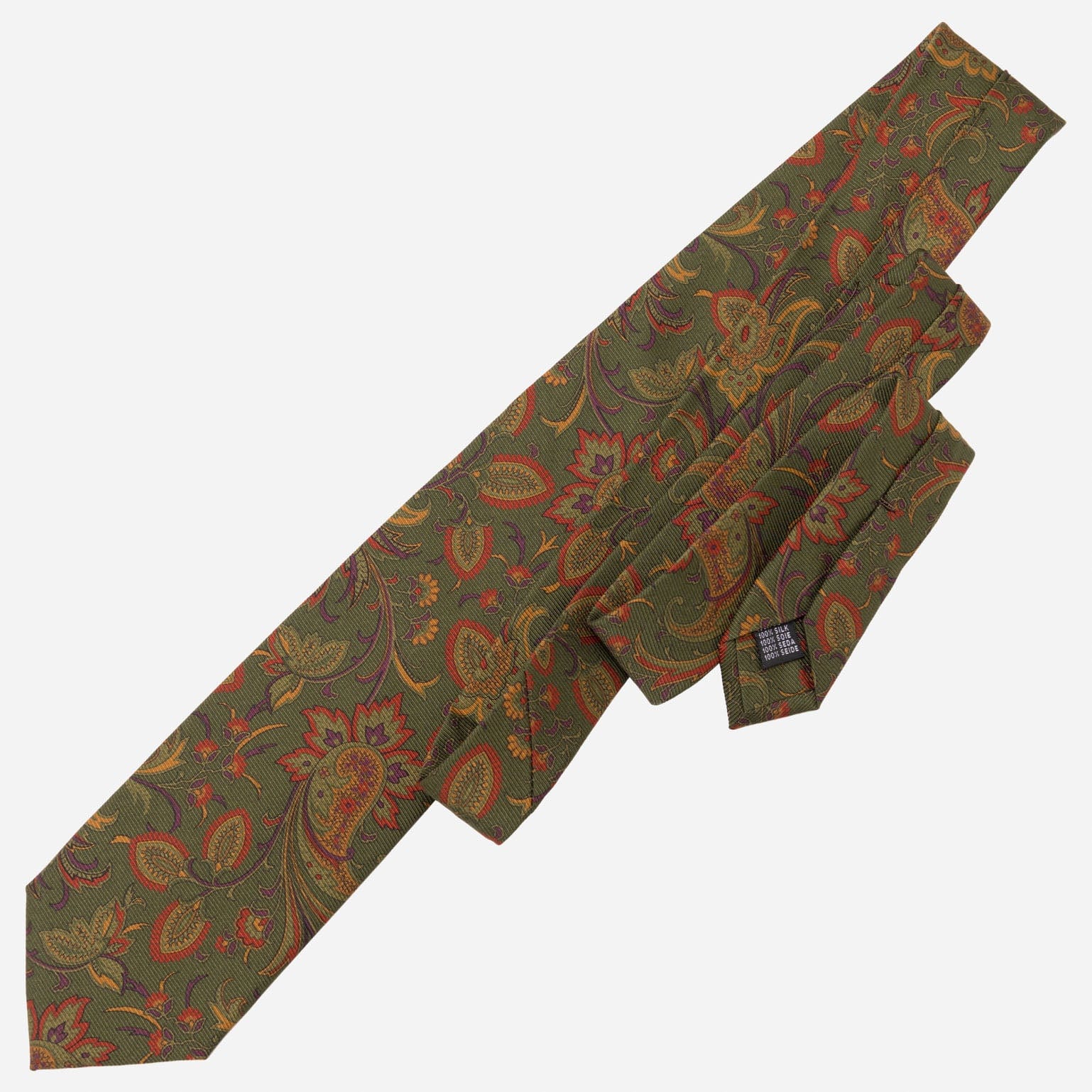 Elizabetta Borromeo Printed Madder Silk Tie - Olive - Image 7