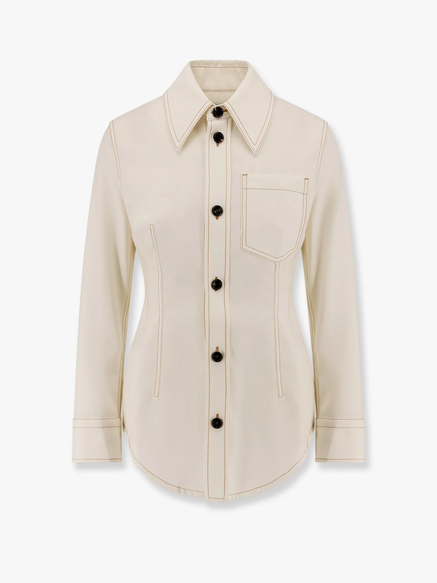 Bottega Veneta Traverl Light Wool Shirt With Maxi Pointed Collar