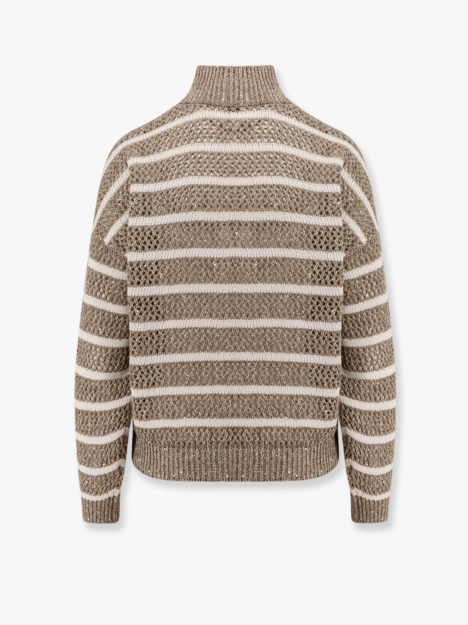 Brunello Cucinelli Dazzling Striped Net Linen Blend Cardigan With Sequins - Image 2