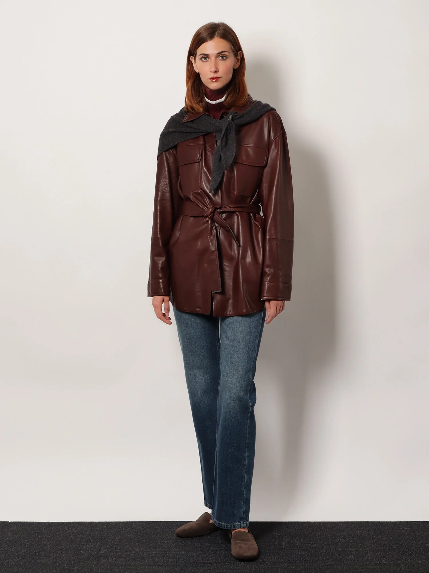 Brunello Cucinelli Leather Jacket With Belt - Image 2