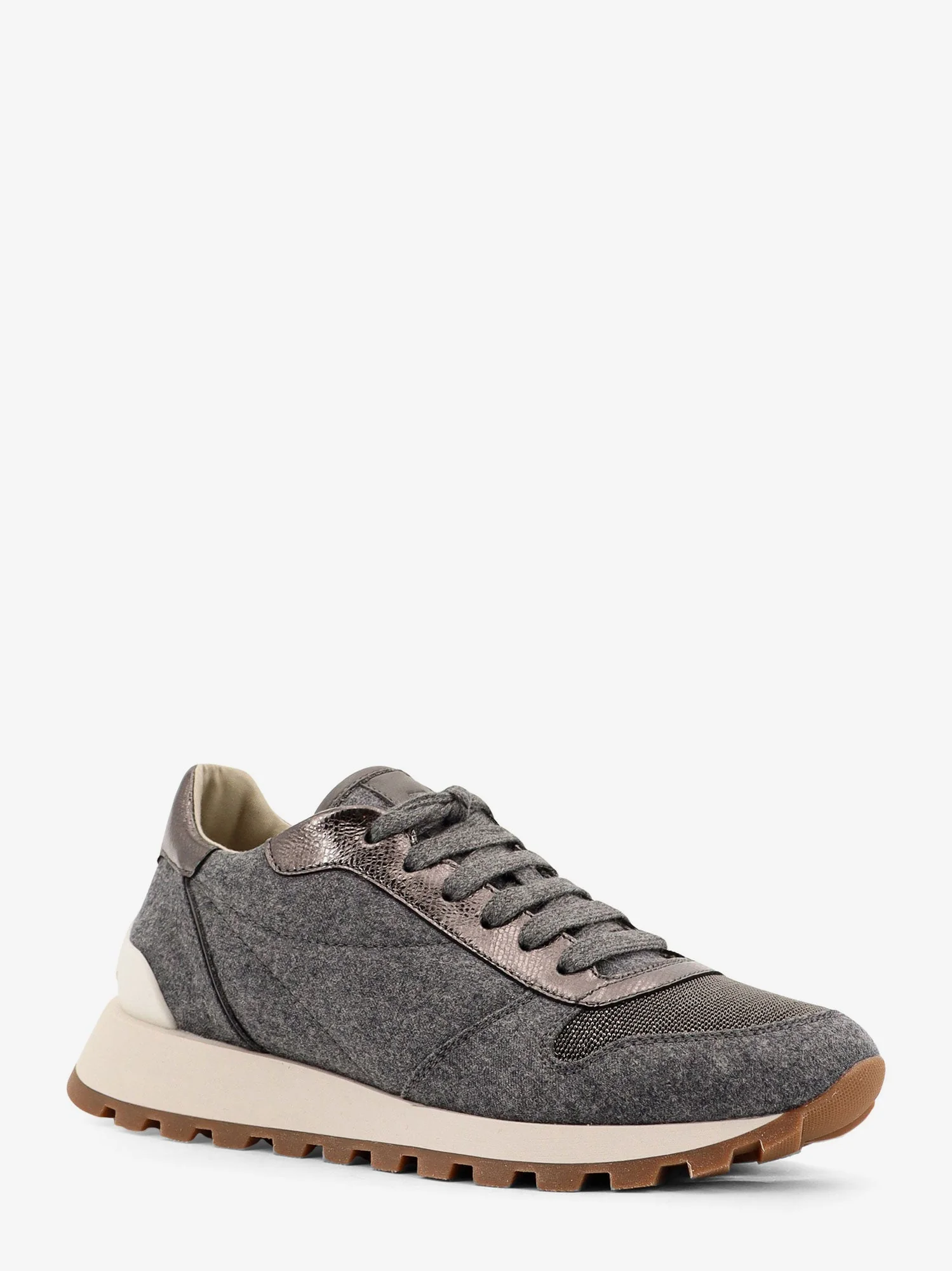 Brunello Cucinelli Low-Top Wool Flannel Sneakers With Leather Profiles - Image 2
