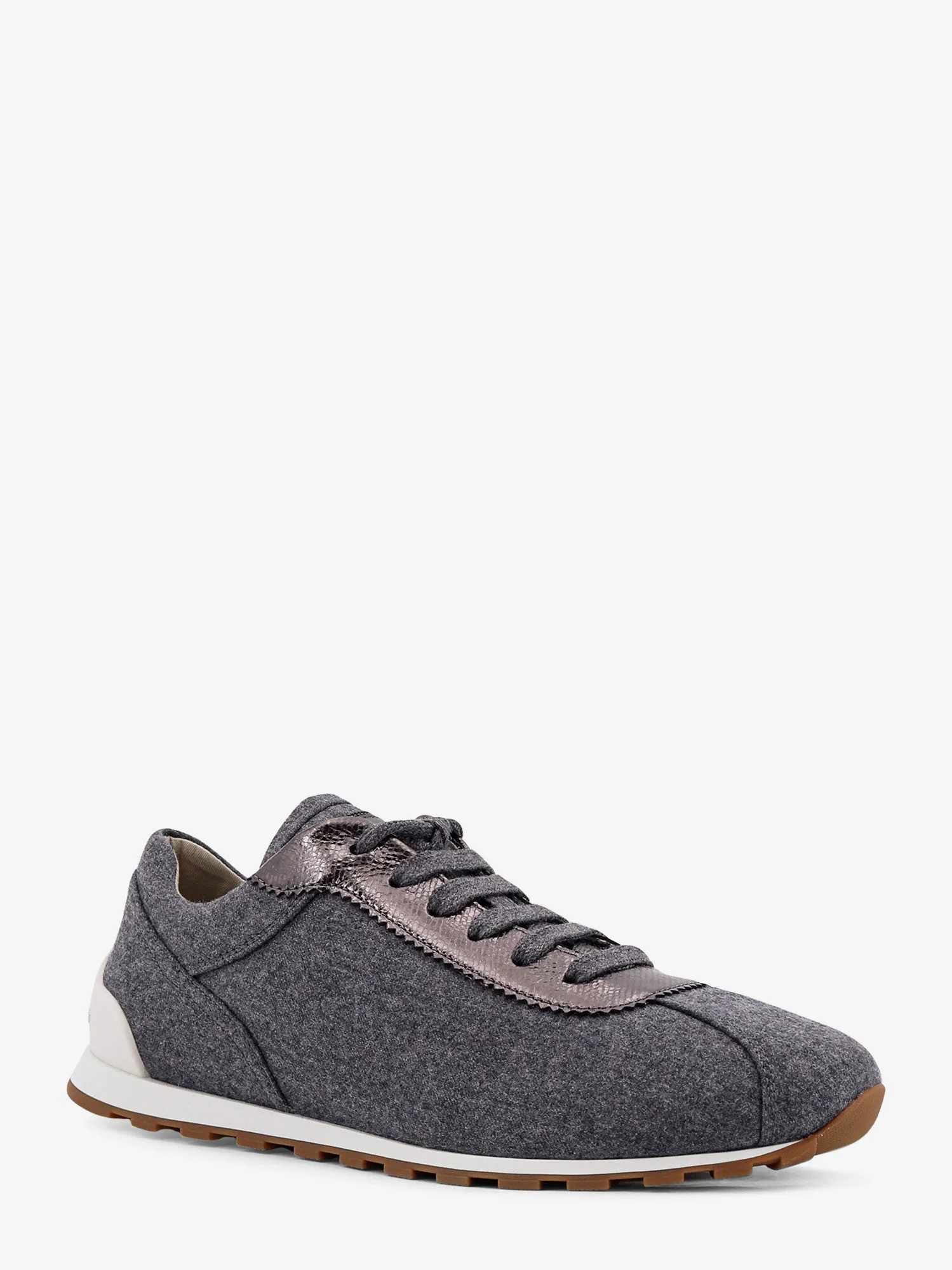 Brunello Cucinelli Low-Top Wool Flannel Sneakers With Leather Profiles - Image 2