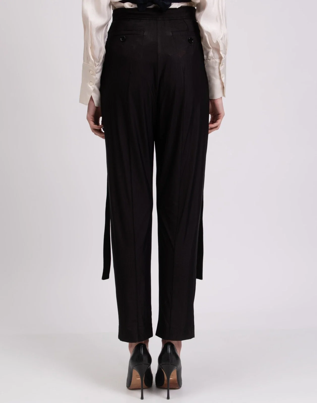 Burberry Black High-Rise Tapered Pants with Side Strap Detail - Image 3
