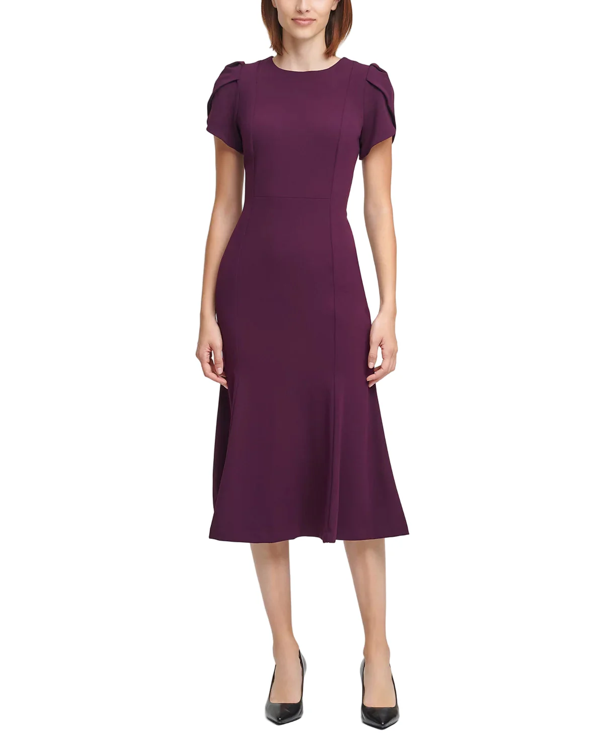 Calvin Klein Women's Short-Sleeve Midi Dress in Purple
