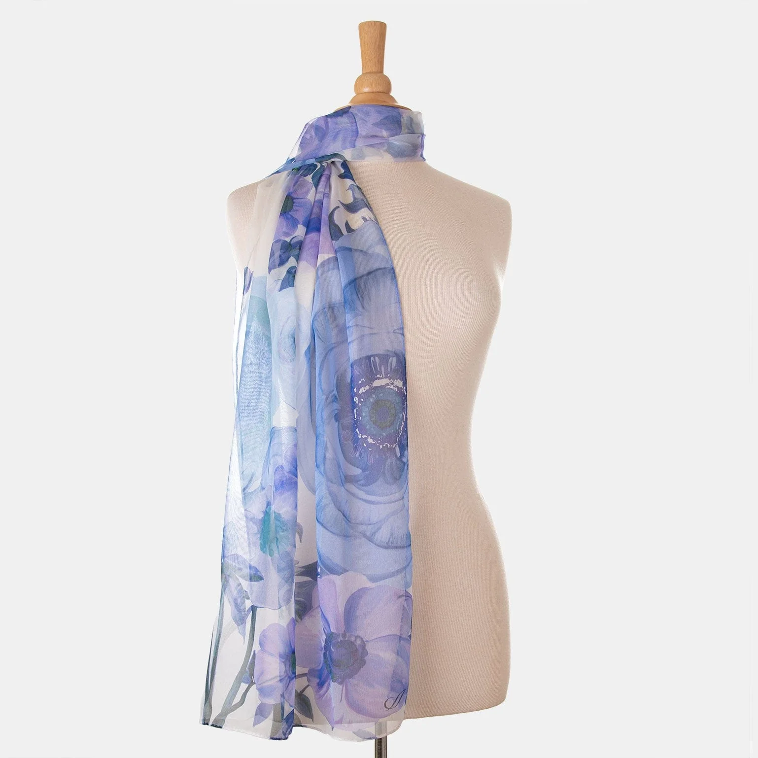 Elizabetta Campo de' Fiori Long Sheer Silk Scarf - Blue - Image 3
