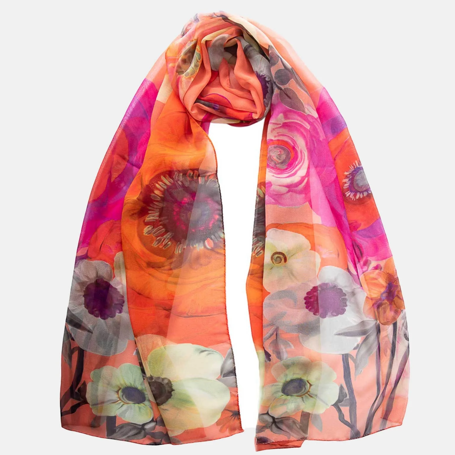 Elizabetta Campo de' Fiori Long Sheer Silk Scarf - Coral
